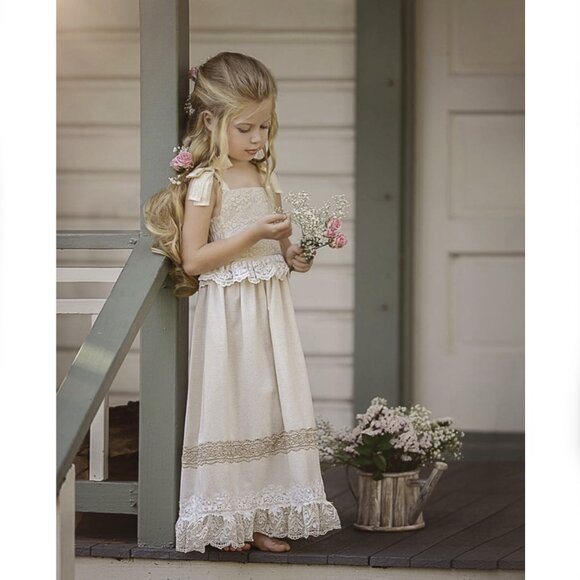 Linen and Lace Dress Dollcake Hushed My Heart Portrait Boho Special Occasion NEW - Picture 7 of 10